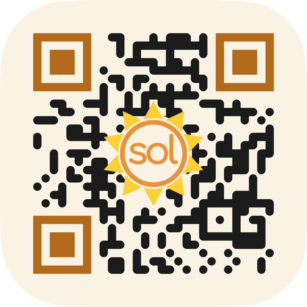 sol QR code, cream — encodes solstone.app