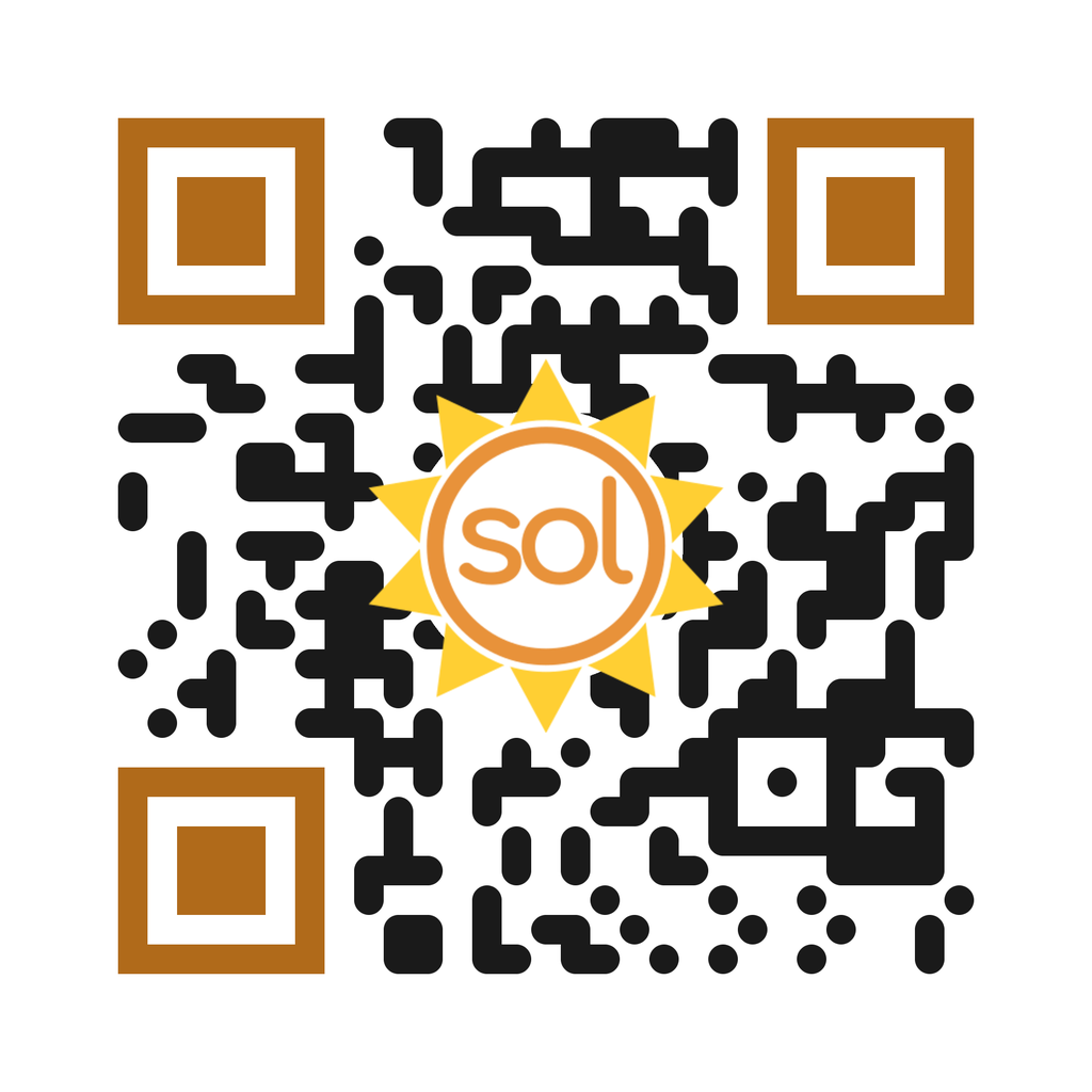 sol QR code, white ground — encodes solstone.app